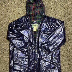 Vintage Wippette Rain Coat Metallic Purple Slicker Flannel Lining Hooded Large